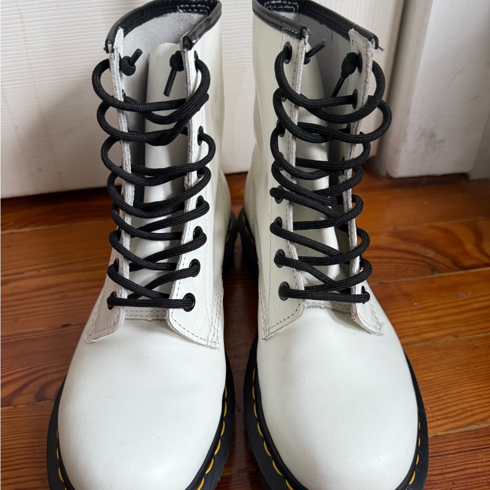 Dr. Martens White Combat Boots with Black Laces